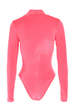 Rose Red Sexy Patchwork Rhinestone Half A Turtleneck Skinny Bodysuits