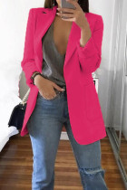 Rose Red Fashion Casual Solid Cardigan Turndown Collar Plus Size Coats