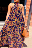 Light Blue Elegant Print Patchwork Halter A Line Dresses