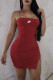 Red Fashion Sexy Print Slit Spaghetti Strap One Step Skirt Dresses