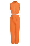 Tangerine Casual Solid Patchwork Zipper Zipper Collar Sleeveless Two Pieces