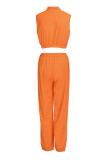 Tangerine Casual Solid Patchwork Zipper Zipper Collar Sleeveless Two Pieces