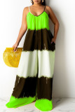 Yellow Fashion Casual Print Backless Spaghetti Strap Regular Jumpsuits