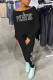 Black Casual Letter Long Sleeve Two Pieces