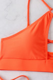 Tangerine Sexy Solid Patchwork Frenulum Swimwears