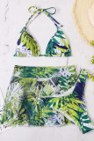 Green Sexy Print Split Joint Frenulum Swimwears