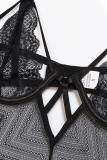 Black Sexy Solid Hollowed Out Patchwork See-through Valentines Day Lingerie