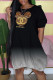 Black Fashion Casual Print Patchwork O Neck Straight Dresses