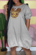 Grey Fashion Casual Print Patchwork O Neck Straight Dresses