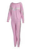 Pink Casual Solid Sequins O Neck Long Sleeve Two Pieces