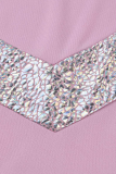 Pink Casual Solid Sequins O Neck Long Sleeve Two Pieces