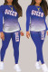 Colorful Blue Living Print Patchwork O Neck Long Sleeve Two Pieces