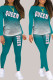 Dark Green Living Print Patchwork O Neck Long Sleeve Two Pieces