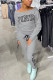 Grey Casual Letter Long Sleeve Two Pieces
