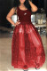 Purplish Red Fashion Sexy Print Patchwork U Neck Ball Gown Dresses