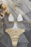 Gold Sexy Solid Bandage Hollowed Out Patchwork Swimwears