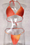 Tangerine Sexy Print Tie Dye Bandage Patchwork Swimwears