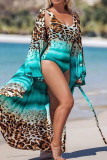 Red Sexy Print Leopard Patchwork Swimwears