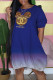 Blue Fashion Casual Print Patchwork O Neck Straight Dresses