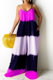 Yellow Fashion Casual Print Backless Spaghetti Strap Regular Jumpsuits