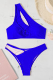 Royal Blue Sexy Solid Hollowed Out Split Joint Asymmetrical Swimwears