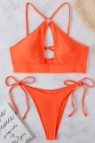 Tangerine Sexy Solid Patchwork Frenulum Swimwears