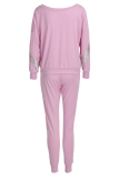 Pink Casual Solid Sequins O Neck Long Sleeve Two Pieces