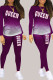 Purple Living Print Patchwork O Neck Long Sleeve Two Pieces