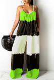 Yellow Fashion Casual Print Backless Spaghetti Strap Regular Jumpsuits