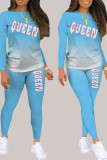 Red Living Print Patchwork O Neck Long Sleeve Two Pieces