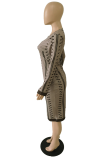 Multicolor Sexy Print Patchwork V Neck Wrapped Skirt Dresses