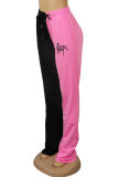 Pink Sportswear Print Solid Color Block Patchwork Straight High Waist Straight Solid Color Bottoms