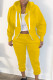 Yellow Casual Solid Cardigan Pants Hooded Collar Long Sleeve Two Pieces（No T-shirt）