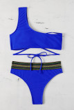 Royal Blue Sexy Solid Split Joint Asymmetrical Swimwears