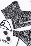 Black Sexy Print Hollowed Out Split Joint Asymmetrical Swimwears