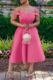 Pink Casual Solid Patchwork Off Shoulder A Line Dresses