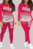 Red Living Print Patchwork O Neck Long Sleeve Two Pieces