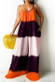 Yellow Fashion Casual Print Backless Spaghetti Strap Regular Jumpsuits