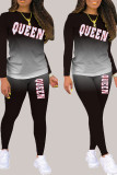 Black Living Print Patchwork O Neck Long Sleeve Two Pieces