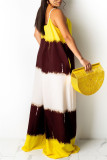 Yellow Fashion Casual Print Backless Spaghetti Strap Regular Jumpsuits