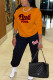 Orange Casual Letter Print Patchwork O Neck Long Sleeve Two Pieces