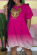 Rose Red Fashion Casual Print Patchwork O Neck Straight Dresses