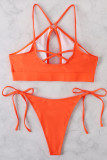 Tangerine Sexy Solid Patchwork Frenulum Swimwears