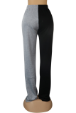 Grey Sportswear Print Solid Color Block Patchwork Straight High Waist Straight Solid Color Bottoms