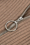 Khaki Casual Solid Split Joint Zipper Hooded Collar Plus Size Jumpsuits