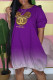 Purple Fashion Casual Print Patchwork O Neck Straight Dresses