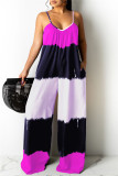 Yellow Fashion Casual Print Backless Spaghetti Strap Regular Jumpsuits