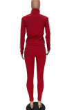 Red Sexy Twilled Satin Print Solid Embroidered Turtleneck Long Sleeve Regular Sleeve Regular Two Pieces