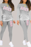 Red Living Print Patchwork O Neck Long Sleeve Two Pieces
