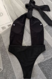 Black Sexy Solid Bandage Patchwork Swimwears